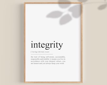 Integrity Definition Print, Integrity Quote, Office Wall Art, Classroom Prints, Teamwork poster, Dictionary art printable