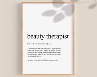 Beauty Therapist definition print, Beauty Therapist gift, Gift for Beauty Therapist, Beauty Salon Decor, printable wall art | DIGITAL