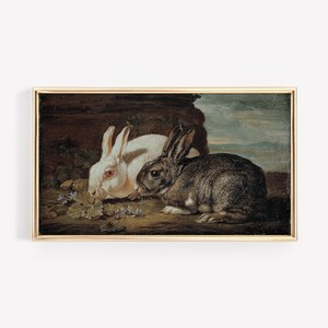 Spring Frame TV Bunny Rabbit Original Oil Painting Samsung Frame TV Art Vintage Artwork for Digital TV Antique Nursery Woodland Screensaver
