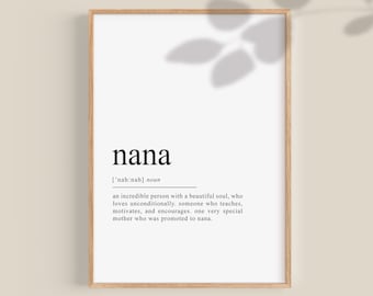 Nana Definition Print, Nana-present, Present till Nana, Mormors present, Presenter till Mormor, Nana-födelsedag, Mors dag, utskrivbar