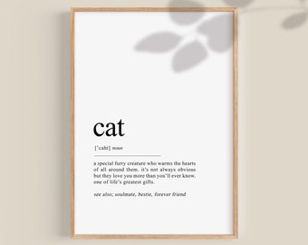 Cat Definition Print, Cat Wall Art, Cat Cafe Poster Cat mom, Crazy Cat lady printable art, Nursery Decor, Cattery Prints Digital Download