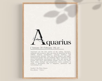 Aquarius Definition Art Print, Zodiac Sign Decor (Digital Download)