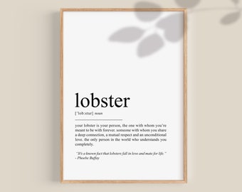 Lobster definition print, Soulmate gift, boyfriend gift, girlfriend gift, anniversary gifts, wedding gift, husband gift, printable