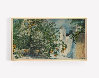 Summer Frame TV Art Summer Vintage Fruit Tree Print Spring Garden Watercolor Artwork French Impressionist Screensaver Vacation Home Painting