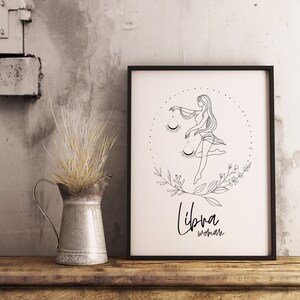 Vågen kvinna tryck Vågen stjärntecken gåvor för Vågen födelsedag Vågen väggdekor Vågen astrologi utskrivbar väggkonst horoskop poster nedladdning