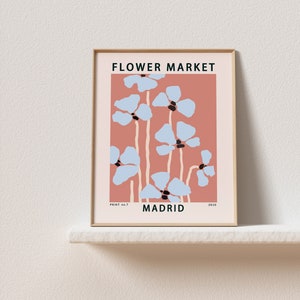 Flower market poster, Madrid flower market print, Madrid Poster, flower art print, retro flower print, digital download