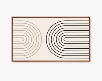 ベージュの幾何学的なフレームのテレビアートレトロミッドセンチュリーモダンレインボーアートワークスマートテレビ用ニュートラルアブストラクトスクリーンセーバートレンディなテレビフレームアートデジタル