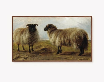 Samsung Frame TV Moody Sheep Art Download | Antique Sheep Oil Painting, Cottage Core Original Painting, Digital TV Art, Instant Download