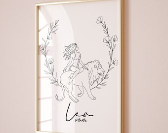 Leo Wall Art, Leo Gifts, Leo Sign, Leo Zodiac Sign, Leo Birthday Gift, Star sign Astrology print gifts, Printable wall art, digital download