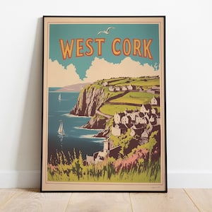 West Cork Poster Ireland Decor Vintage Irish Prints Antique Irish Wall Art The Emerald Isle Co Cork Printable wall art Irish Gifts Download