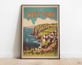 West Cork poster Ierland decor vintage Ierse prenten antieke Irish Wall Art The Emerald Isle Co Cork afdrukbare muurkunst Ierse geschenken downloaden