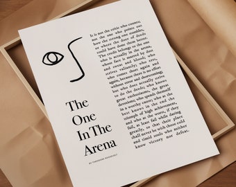 The Man in the Arena Print, Daring Greatly Theodore Roosevelt Poster, Daring Greatly Quote, Printable Wall Art, Inspirational quote