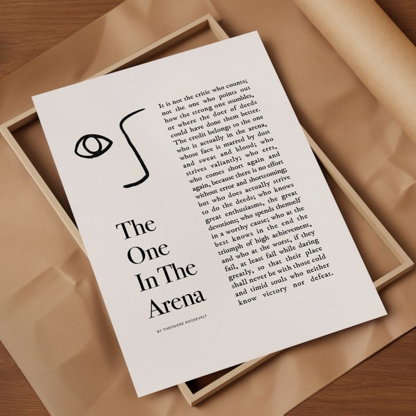 The Man in the Arena Print, Daring Greatly Theodore Roosevelt Poster, Daring Greatly Quote, Printable Wall Art, Inspirational quote