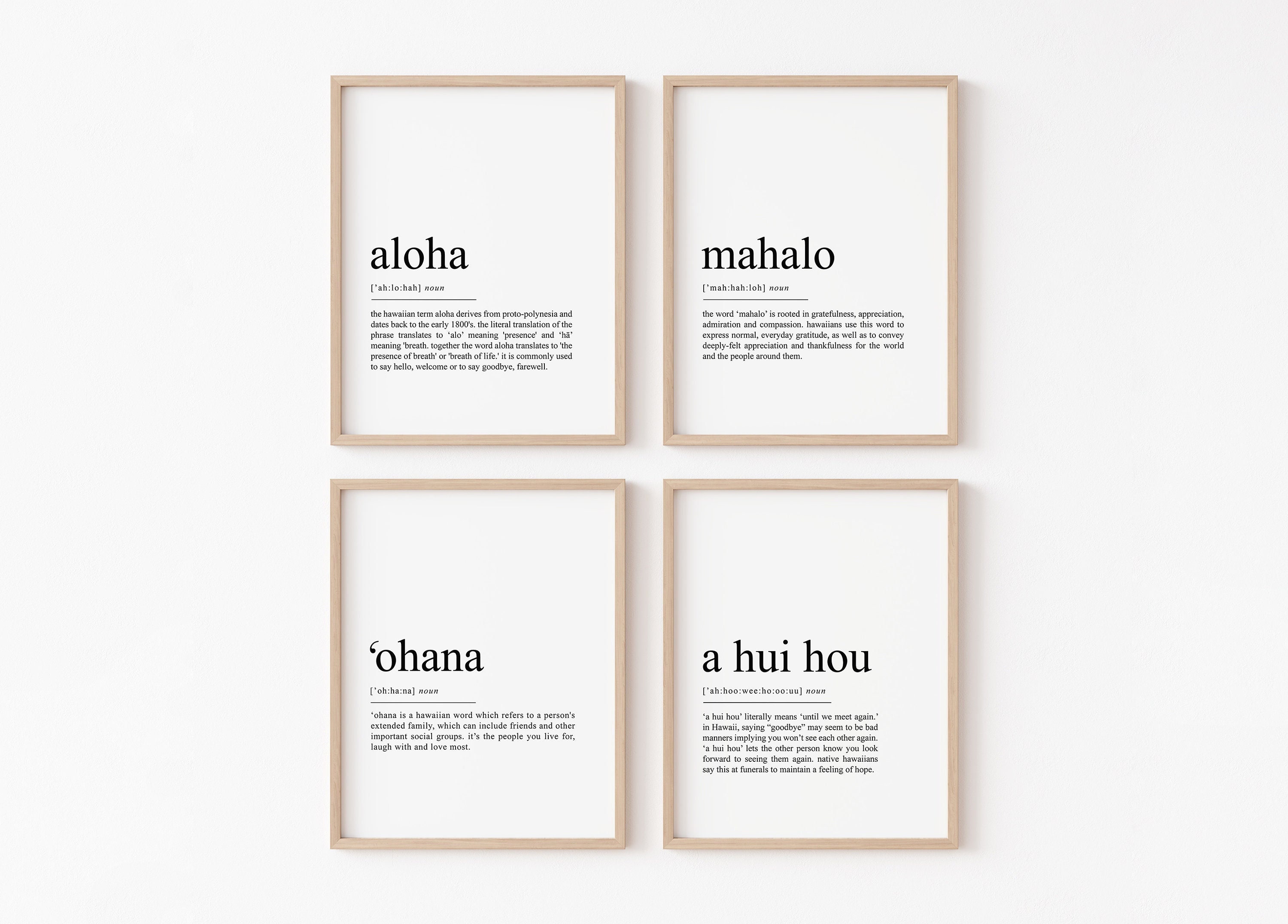 Ohana Print, Aloha Print. Set of 4 Hawaiian posters, Ohana Gift, Hawaiian Wall Decor, Hawaii Housewarming gift, printable wall art
