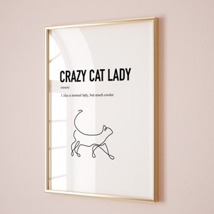 Presentes de Dia das Mães de gato Gato louco Lady Definição Impressão, presentes de gato para mulheres, Impressão de mãe de gato, Cartaz de mamãe de gato, Presente de proprietário de gato para impressão