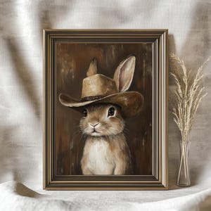 Cowboy Rabbit Painting Western Nursery Decor Nursery Woodland Animal Printables Spring Wall Art Brown Cowboy Hat Baby Room Digital Posters