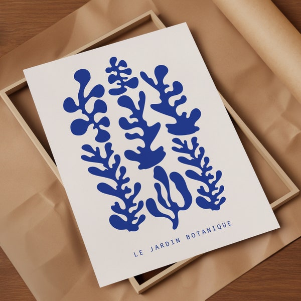Blue Wall Art Stylish Navy Matisse Poster Abstract Modern Art Coastal Coral art Trendy Floral Bathroom Prints Printable art Digital Download