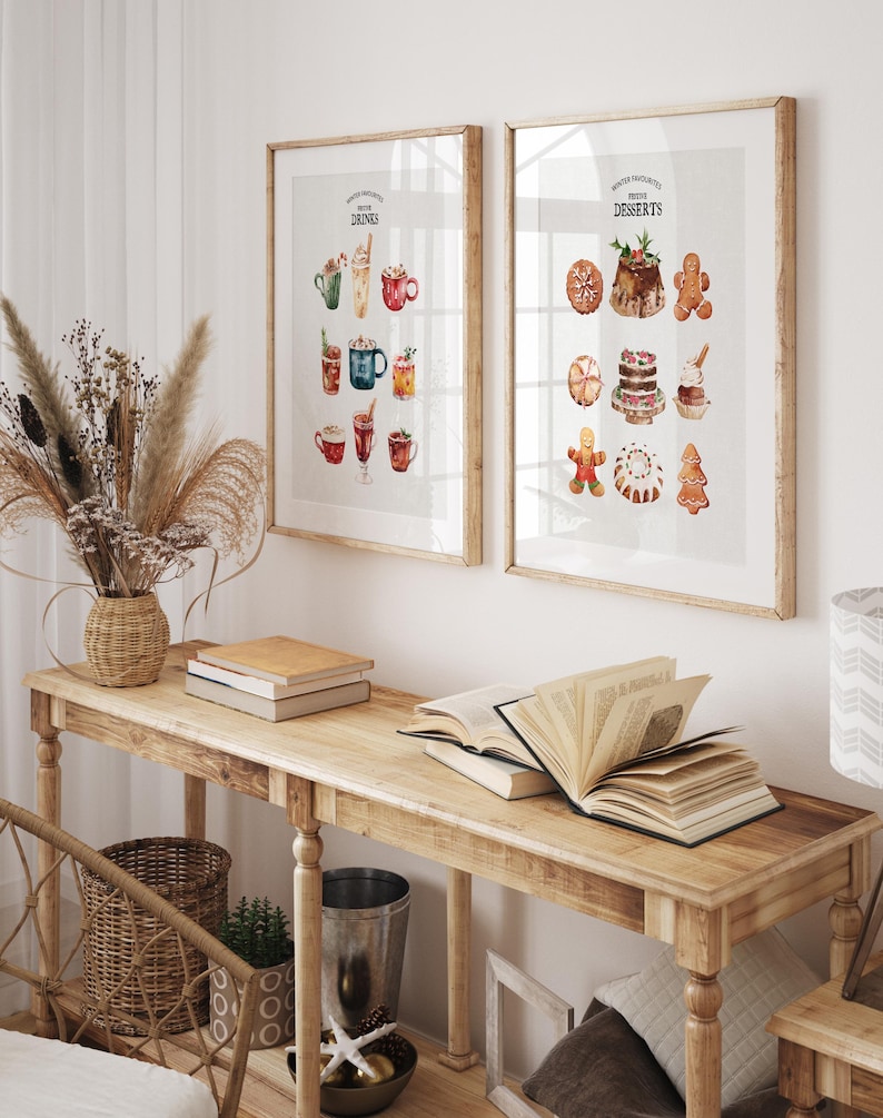 Christmas Kitchen Wall Decor, Gallery Set of 2 Prints Gingerbread Man