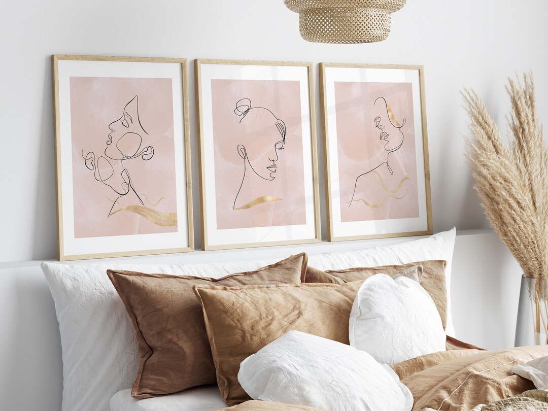 Blush Pink Wall Art Set of 3 Prints Pink Feminine Line Art Home Decor ...