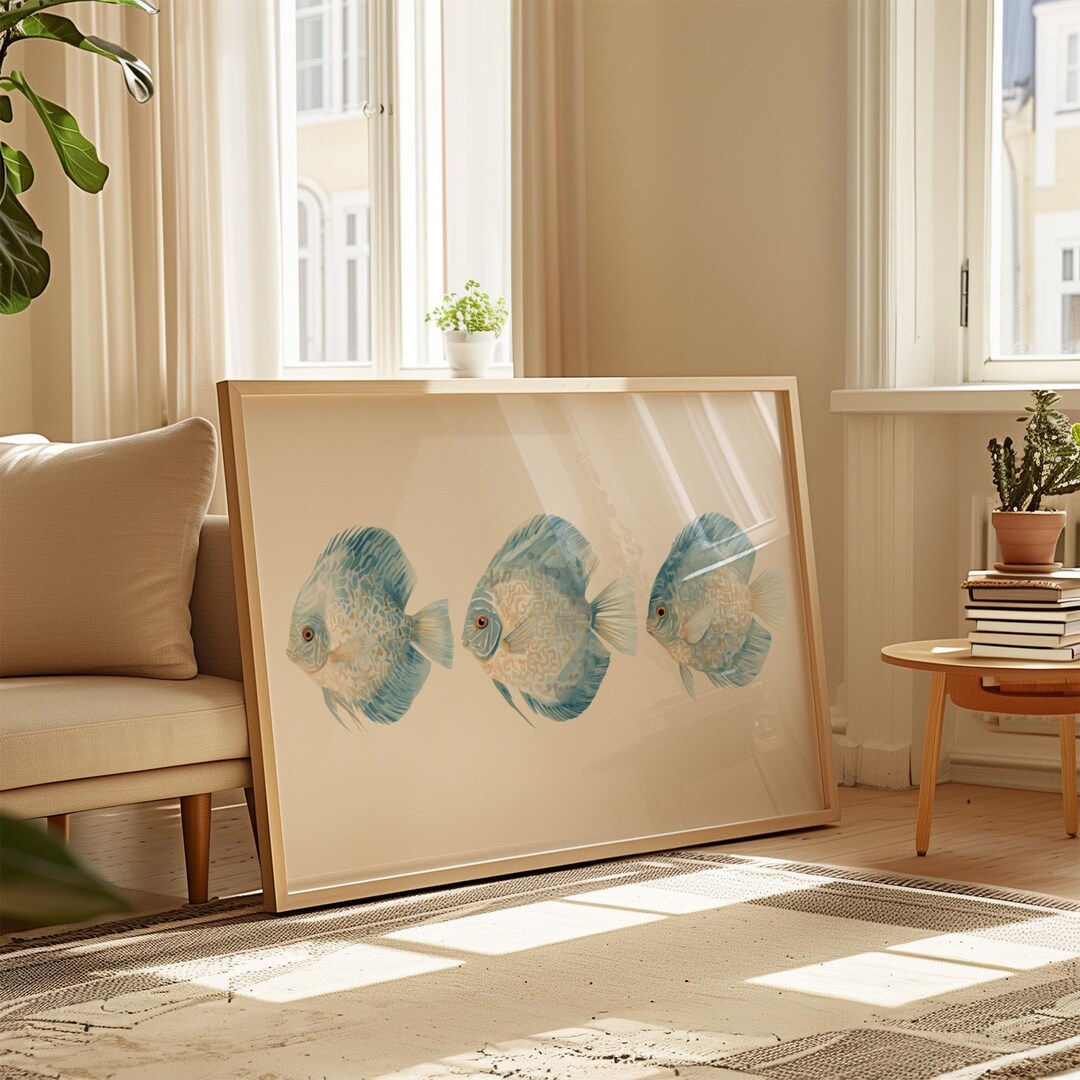 Discus Print Discus Fish Print, Blue Wall Art, Blue Nursery Sea Life Decor, Coastal ...