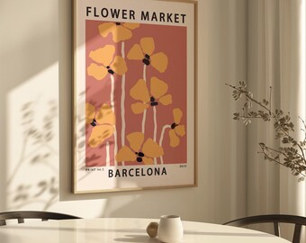 Barcelona Flower Market Wall Art Poster, Abstract Terracotta Wall
