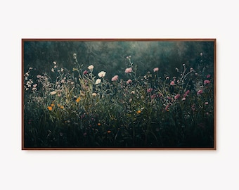 Dark Flowers Painting Frame TV Art Antique Wildflowers Winter Floral Screensaver (Digital Download)