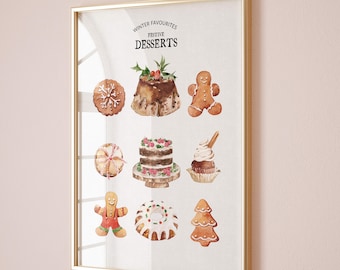Lot de 2 décorations murales de Noël, impression de bonhomme en pain d'épice de cuisine de Noël, impression de bonhomme en pain d'épice, décoration saisonnière mignonne, décoration de vacances tendance, art de Noël, impression numérique
