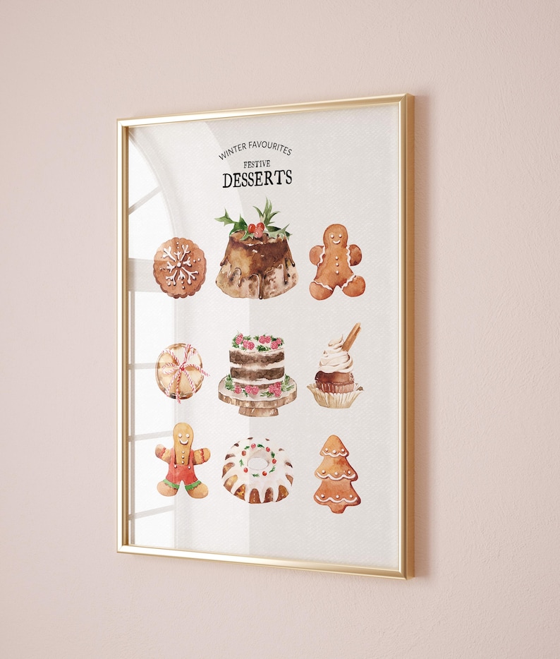Christmas Kitchen Wall Decor, Gallery Set of 2 Prints Gingerbread Man