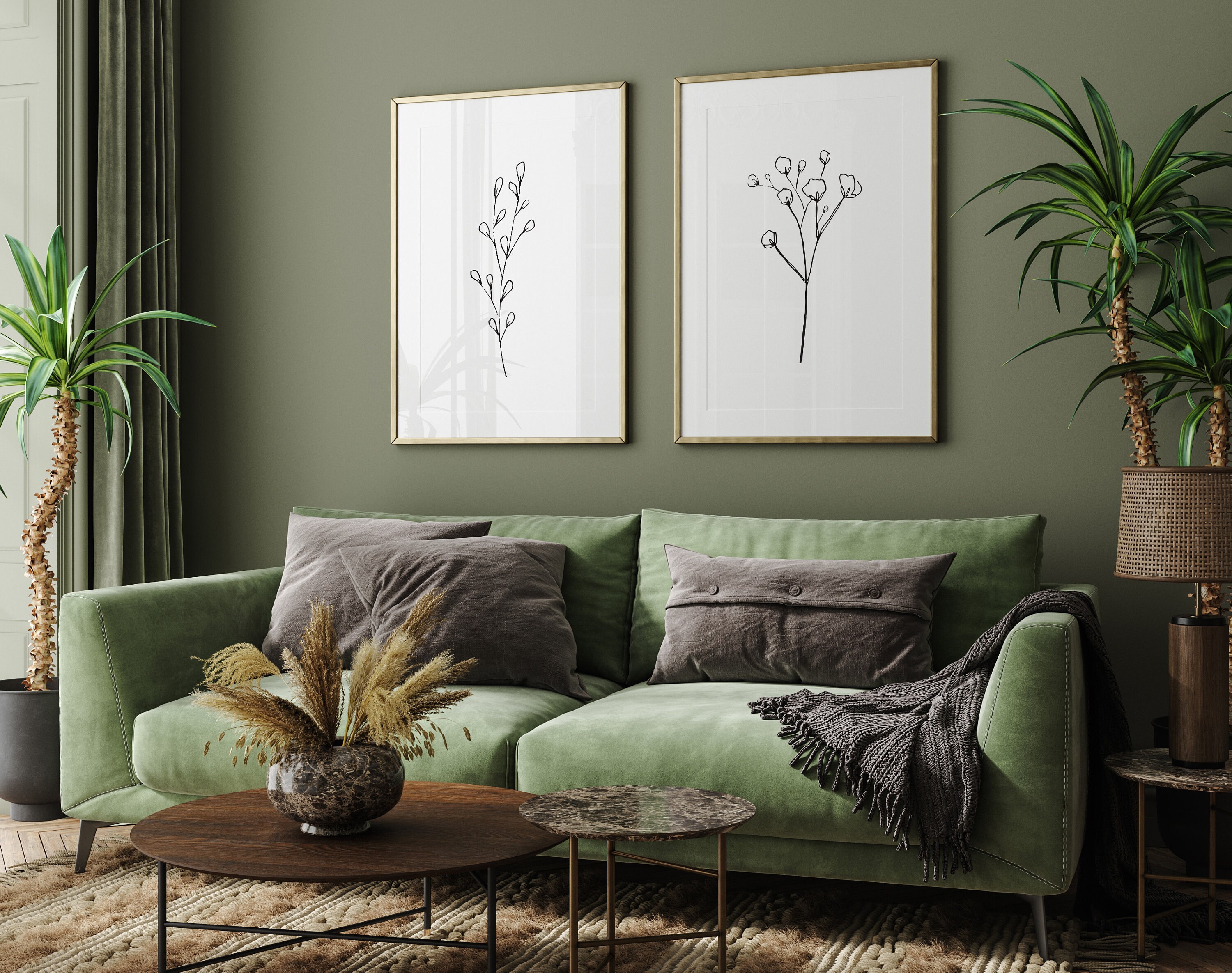 Flower Line Art Set of 3 Digital Prints Floral Prints - Etsy