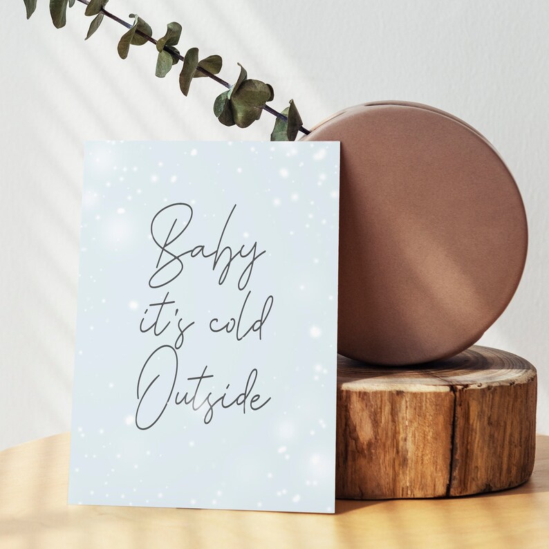Christmas Quotes Baby It's Cold Outside Trendy Xmas Wall Art Blue