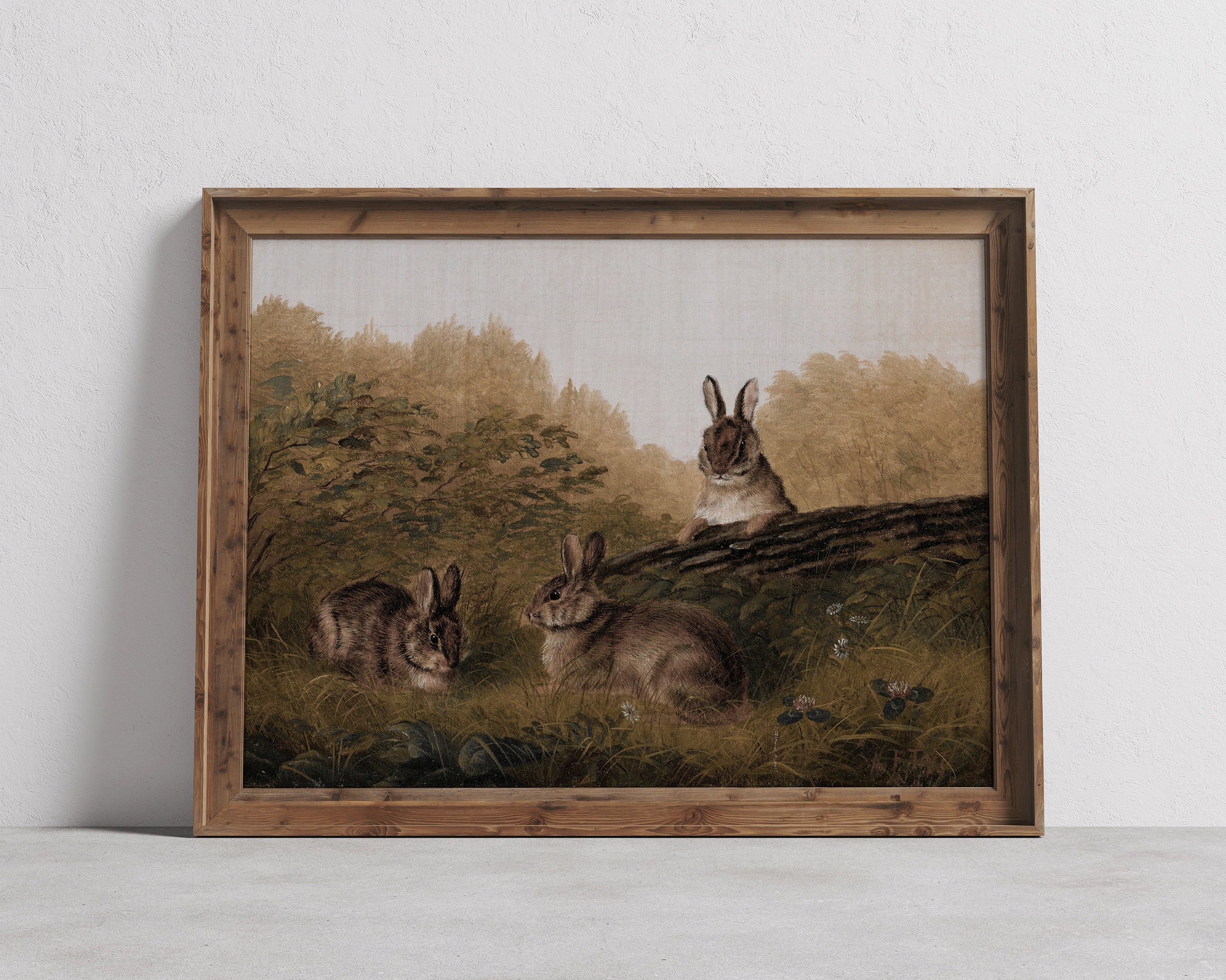 Vintage Bunny Rabbit Painting, Easter wall Art, Wild Hare Artwork, Antique Rustic Decor, Cottage core Printable Prints, DIGITAL DOWNLOAD