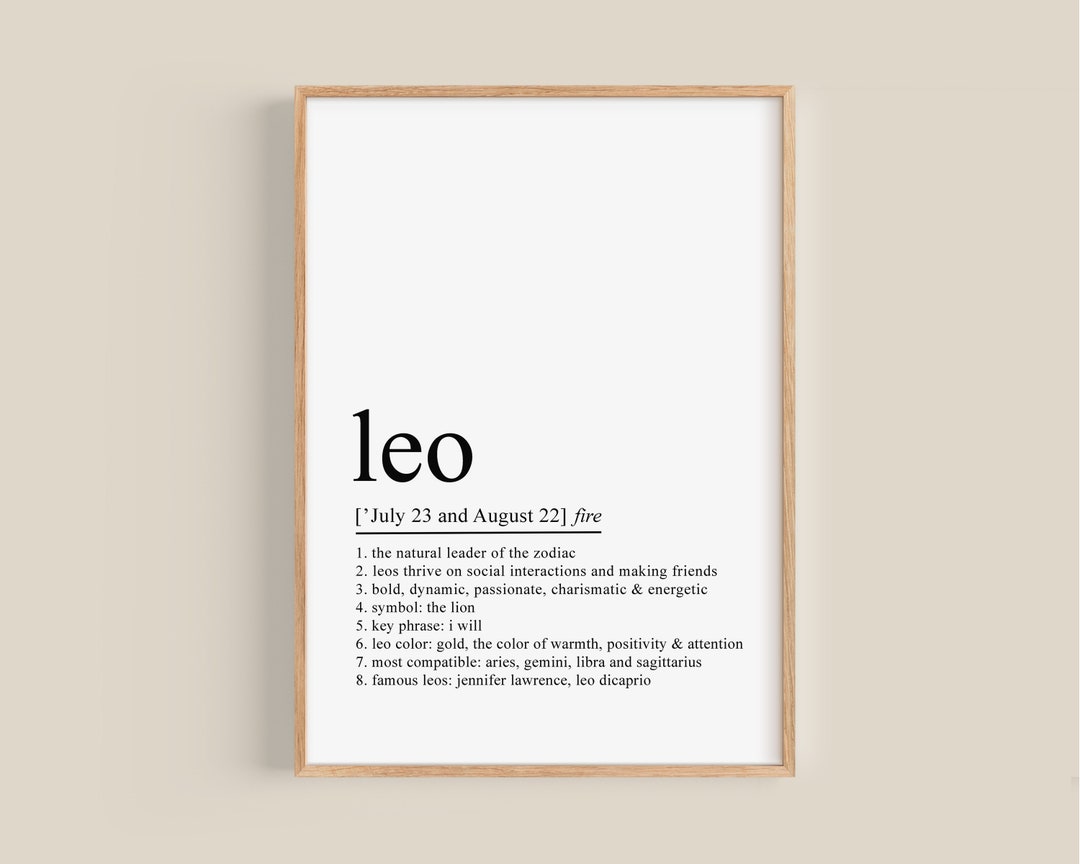 Leo Definition Print Leo Gifts Leo Print Leo Decor Zodiac Etsy