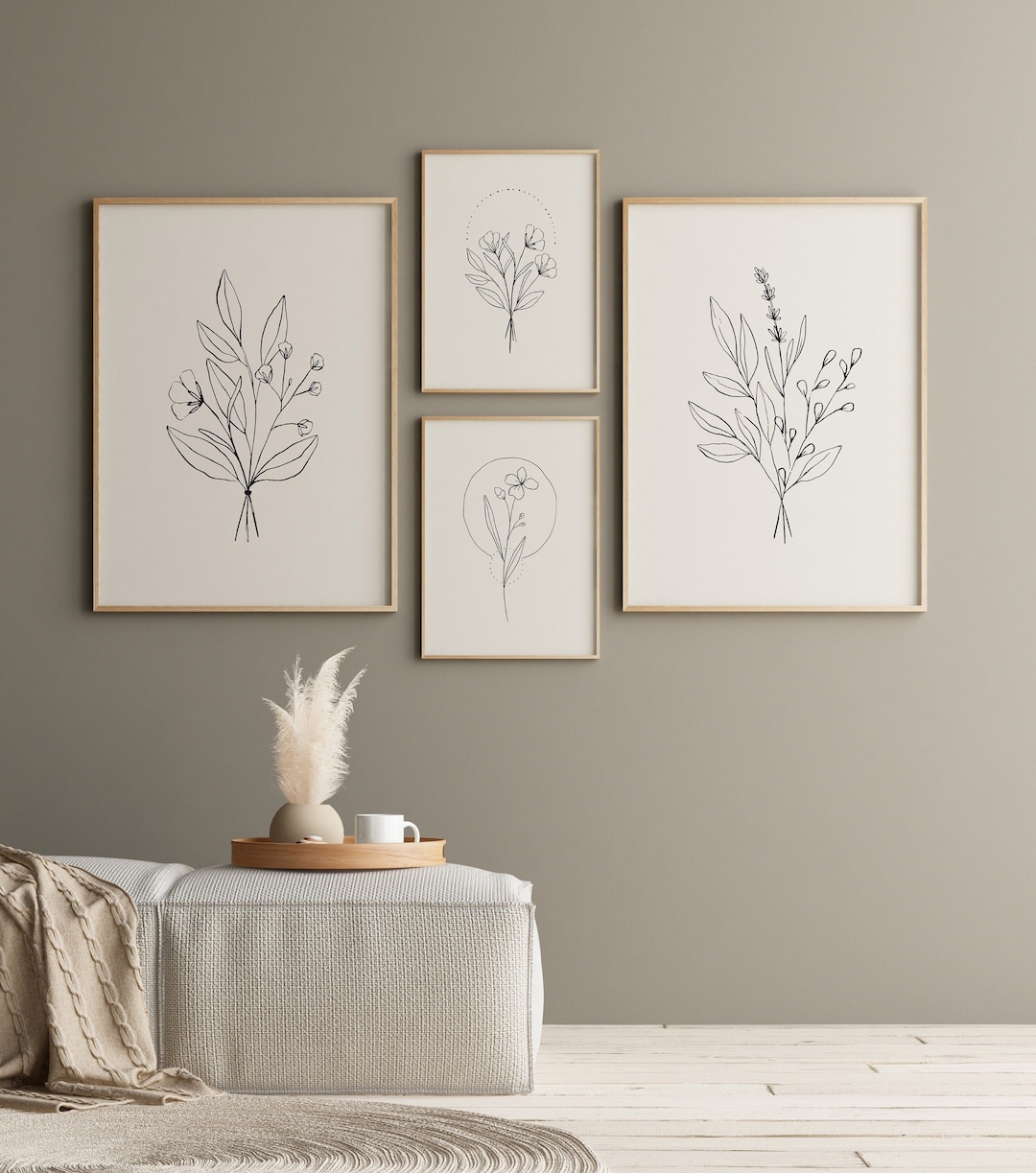 Flower Line Art Prints Set of 4 Living Room Posters, Floral Printable ...