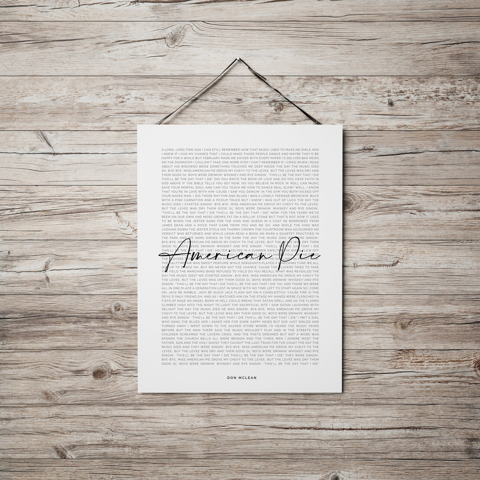 American Pie Lyrics Print American Pie Song Words Don Mc | Etsy