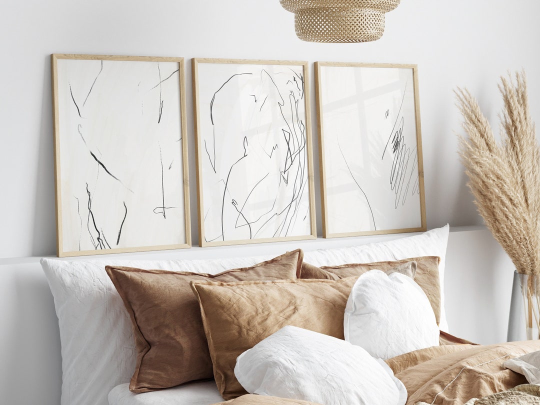 MINIMALIST Set of 3 Prints, Abstract Line Art | Neutral Living Room ...