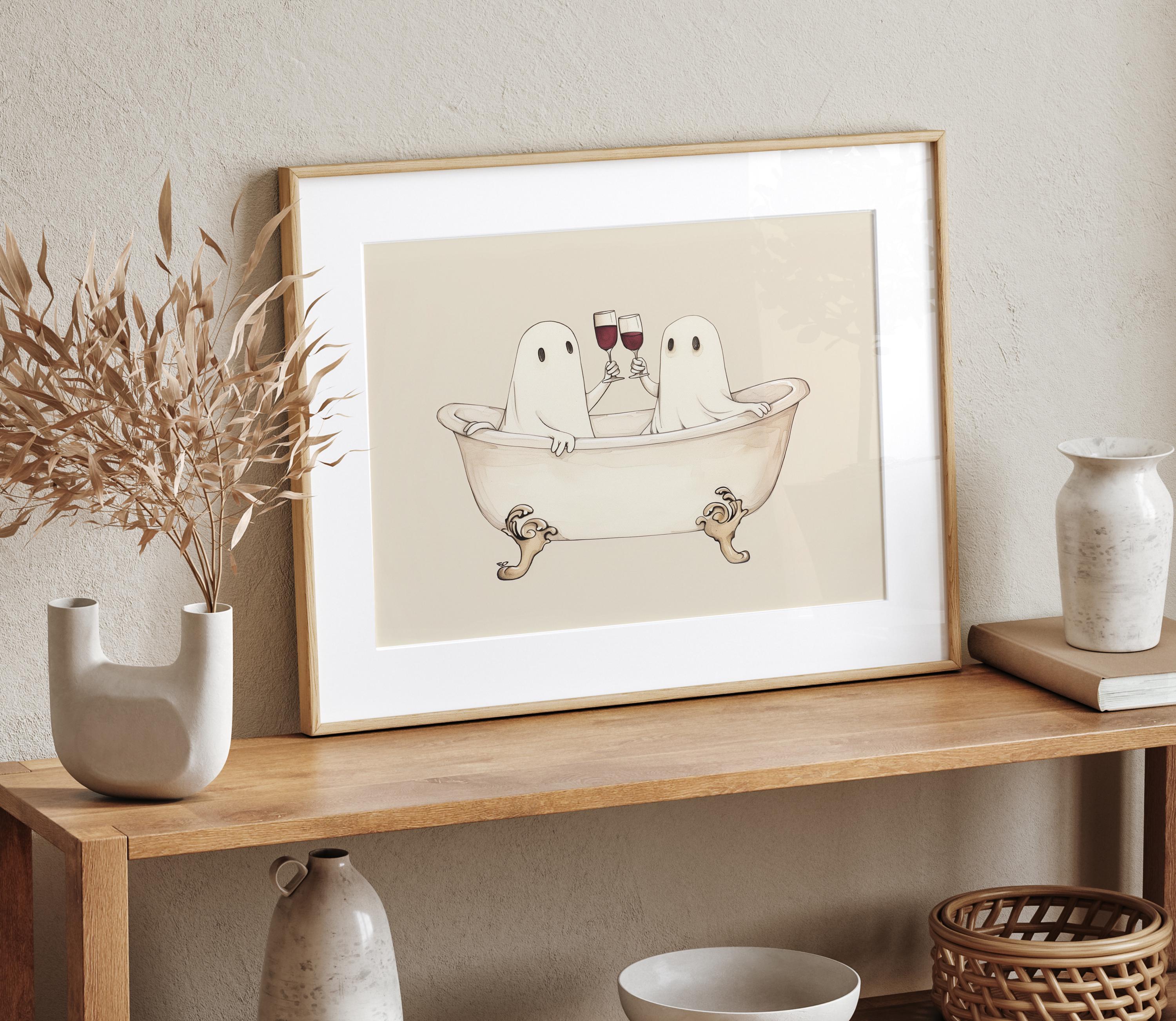 Fun Ghost Poster Funny Halloween Bathroom Printable Art Fun Ghost Poster Cute Ghosts in ...