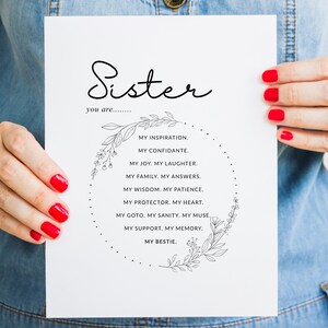 Arte de pared para hermana, regalo para hermana mayor, póster para hermana pequeña, regalo para la mejor hermana del mundo, cita de mariquita, tarjeta de cumpleaños para hermana, descarga digital, IMPRIMIBLE