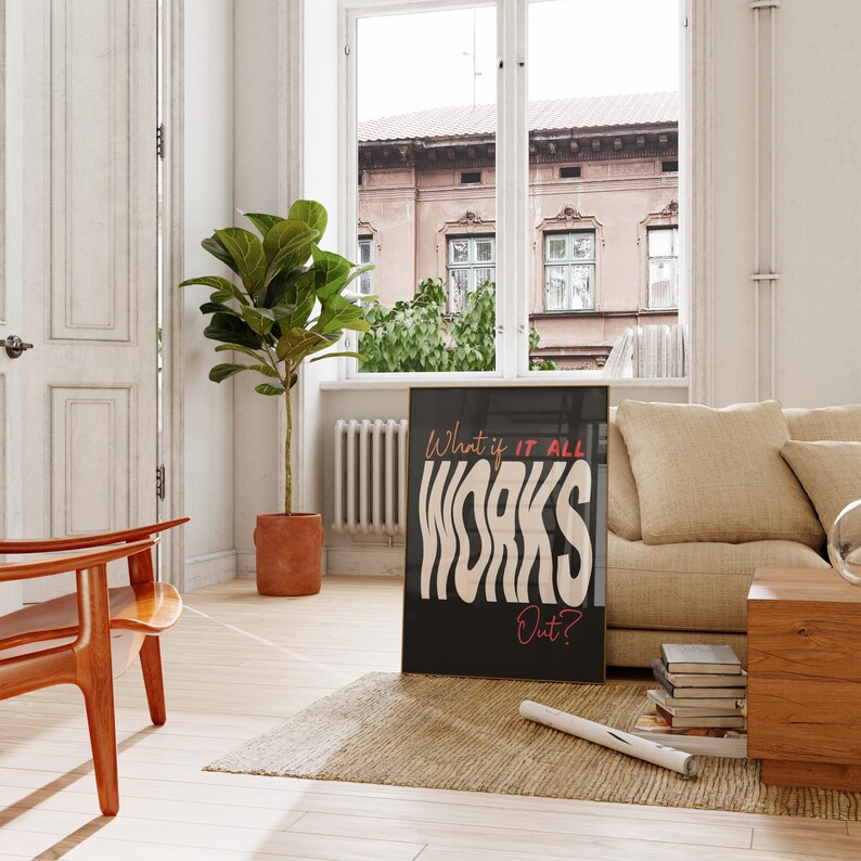 Preppy Wall Art What If It All Works Out Print Trendy Wavy Poster Retro