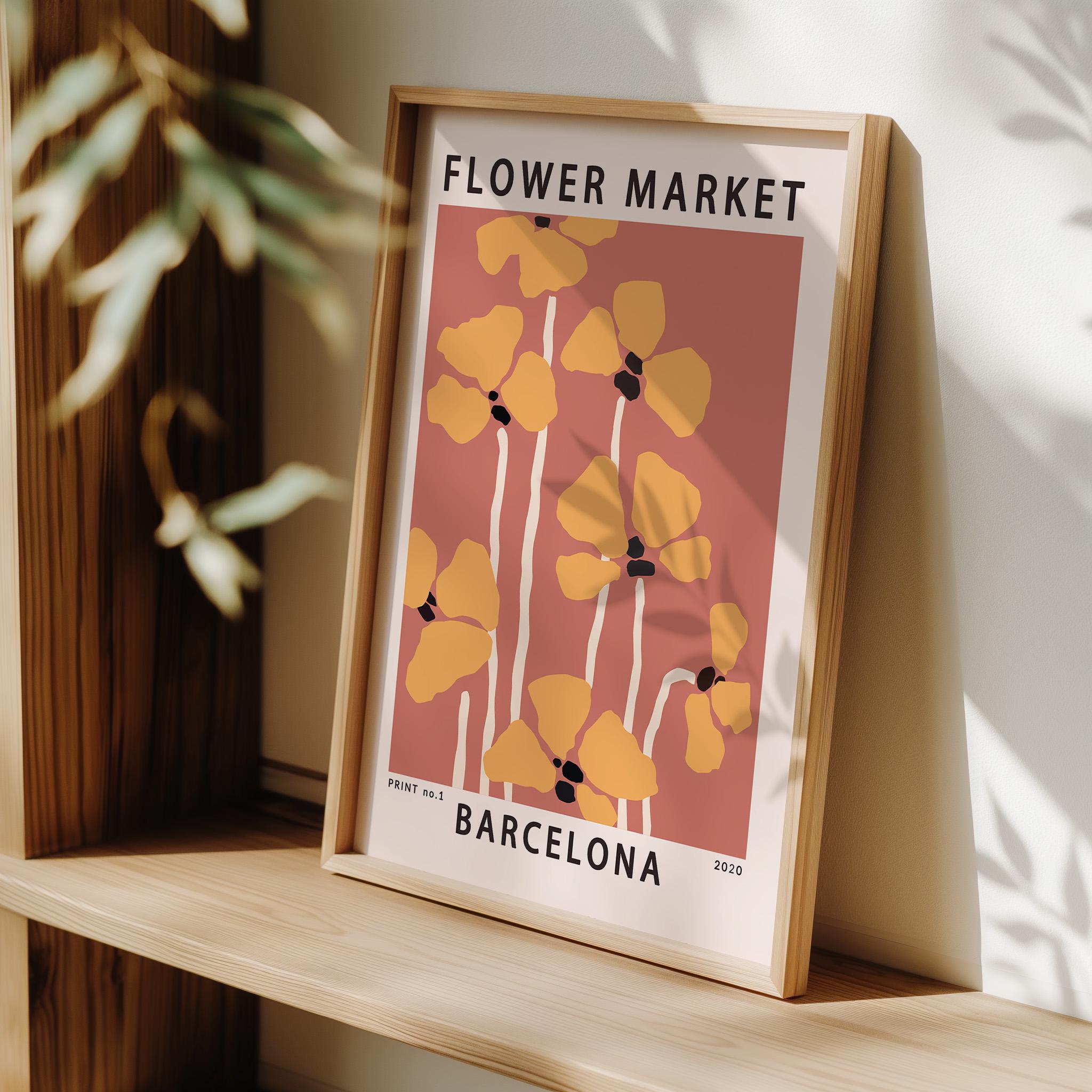 Barcelona Flower Market Wall Art Poster, Abstract Terracotta Wall