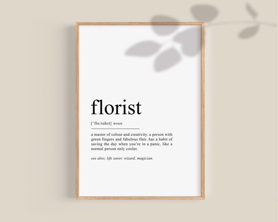 Florist Gift, Florist definition print, Gift for Florist, Wedding Florist gifts, dictionary art, printable wall art