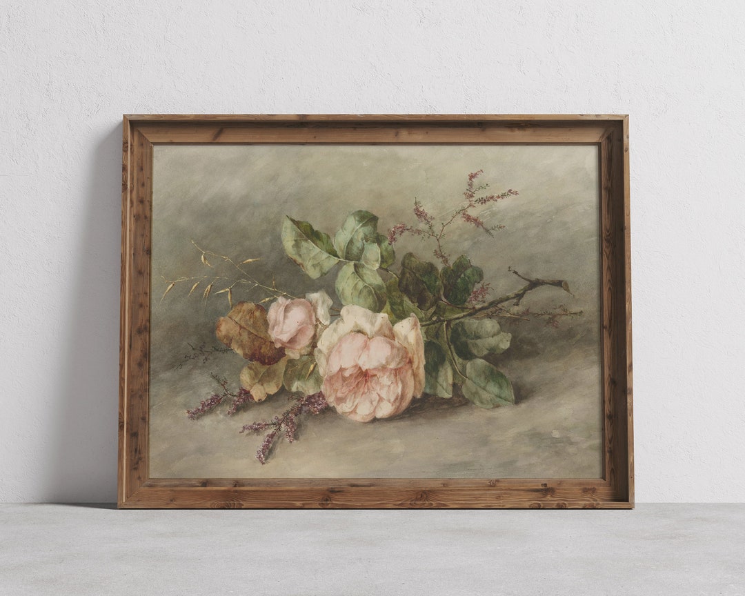 Vintage Roses Painting, Antique Pink Flowers Art, Floral Art Print ...