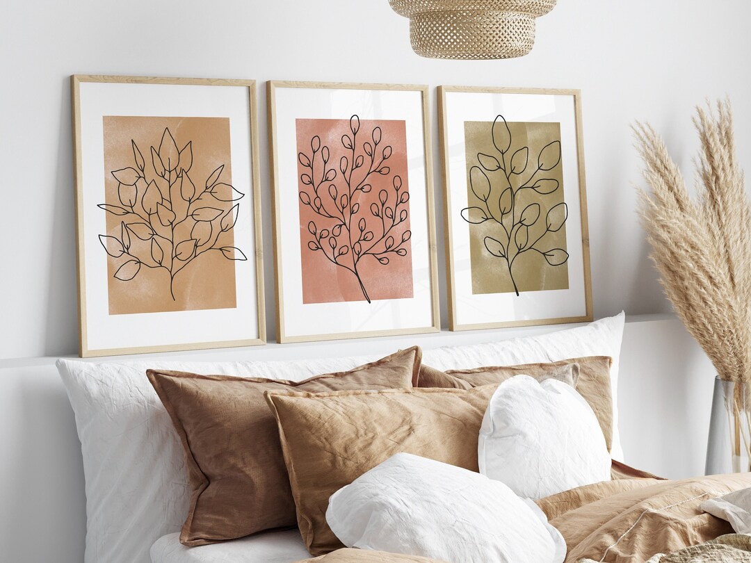 Autumn Wall Art Set of 3 Prints, Fall Decor Printable, Flower Line Art ...