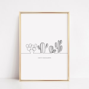 Blume Linie Kunst, Kaktus Druck, botanische Zimmerpflanze Küche Poster, Blumen Wandkunst, Sukkulenten druckbare Wohnkultur digitaler Download