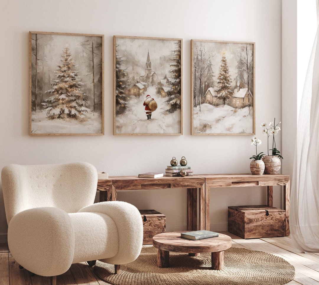 Vintage Christmas Prints Set of 3 Christmas Printables Winter Landscape ...