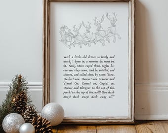 The Night Before Christmas Print, Santa Wall Art Christmas Quote Seasonal Prints Vintage Christmas Poem Holiday Poster Printable Wall Art