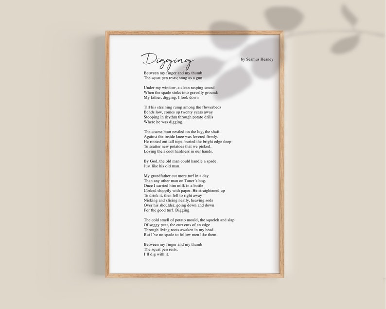 Seamus Heaney Print Seamus Heaney Digging Poem Irish Poet | Etsy