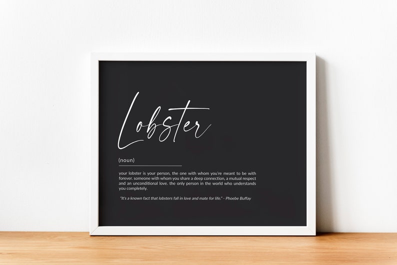 Lobster definition print, Soulmate gift, boyfriend gift, girlfriend gift, anniversary gifts, wedding gift, husband gift, printable image 2