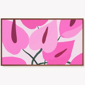 Samsung Frame TV Art Modern Pink Abstract Flowers Painting, Trendy Floral Prints for the Frame TV, Hot Pink Room Decor | DIGITAL Download