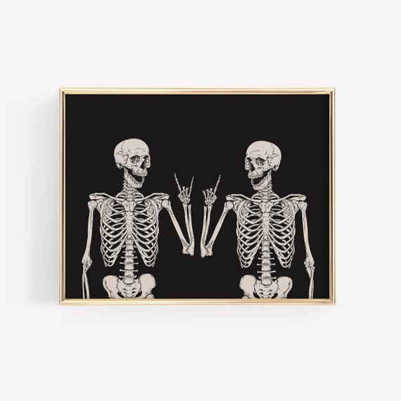 Funny Skeleton Poster, Halloween Rock On Print (Digital Download)