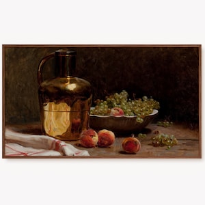 Samsung Frame TV Art Vintage Country Kitchen | Gold Stillleben, Rustikales Vintage Gemälde, Äpfel Trauben Original Kunst, Antik DIGITAL Download